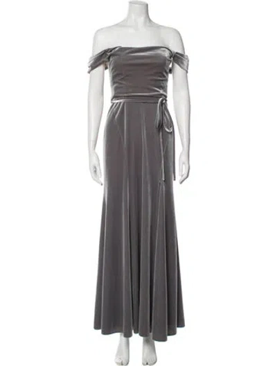 Pre-owned Marchesa Notte Off-the-shoulder Long Dress In Gray