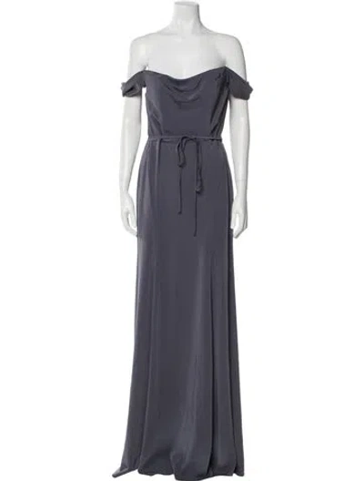 Pre-owned Marchesa Notte Off-the-shoulder Long Dress In Gray