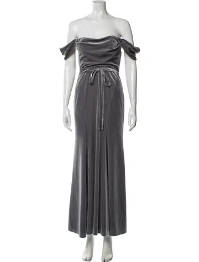 Pre-owned Marchesa Notte Off-the-shoulder Long Dress In Gray