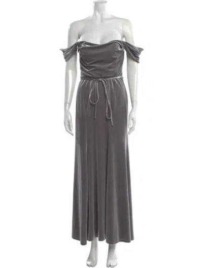 Pre-owned Marchesa Notte Off-the-shoulder Long Dress In Gray