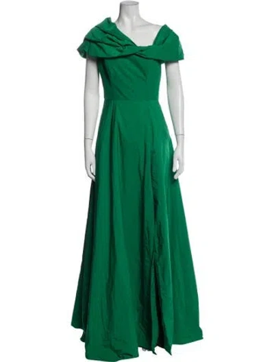 Pre-owned Marchesa Notte Off-the-shoulder Long Dress In Green
