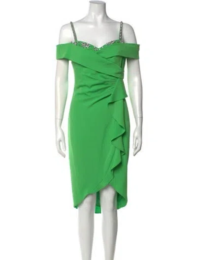 Pre-owned Marchesa Notte Off-the-shoulder Midi Length Dress In Green