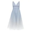 MARCHESA NOTTE OMBRE RUCHED WAIST TULLE DRESS