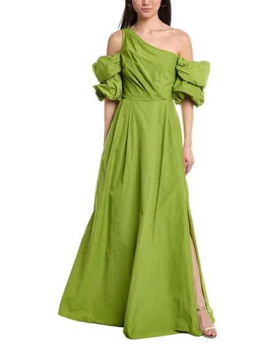 Marchesa Notte One Shoulder A-line Taffeta Gown In Yellow