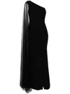 Marchesa Notte One-shoulder Cape Gown In Black
