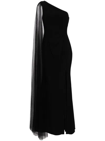 Marchesa Notte One-shoulder Cape Gown In Multi