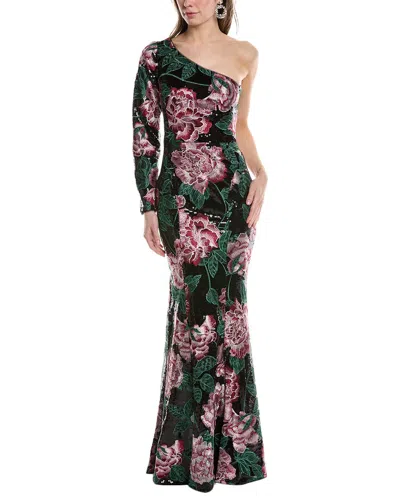 Marchesa Notte One-shoulder Gown In Black