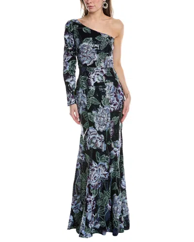 Marchesa Notte One-shoulder Gown In Navy