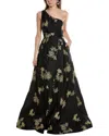 Marchesa Notte Floral-embroidered One-shoulder Gown In Yellow