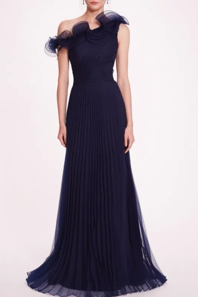 Marchesa Notte One-shoulder Organza Gown In Multi