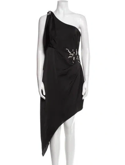 Pre-owned Marchesa Notte One-shoulder Knee-length Dress In Black