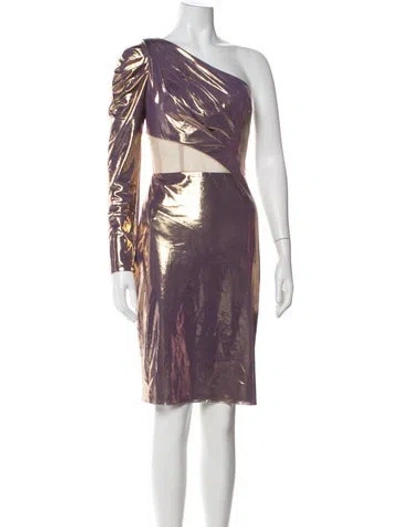 Pre-owned Marchesa Notte One-shoulder Knee-length Dress In Gold