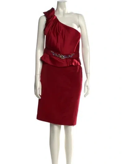 Pre-owned Marchesa Notte One-shoulder Knee-length Dress In Red
