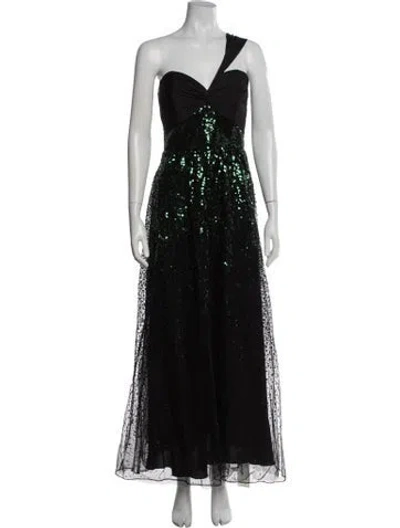 Pre-owned Marchesa Notte One-shoulder Long Dress In Black