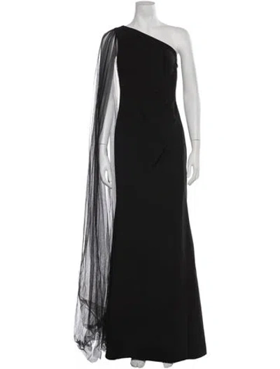 Pre-owned Marchesa Notte One-shoulder Long Dress In Black