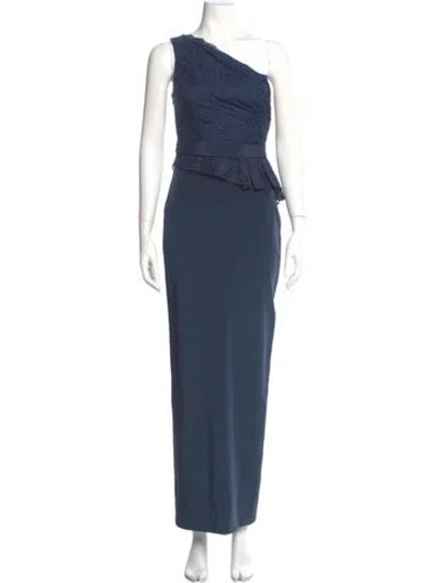 Pre-owned Marchesa Notte One-shoulder Long Dress In Blue