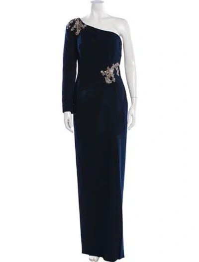 Pre-owned Marchesa Notte One-shoulder Long Dress In Blue