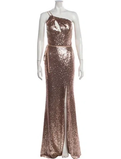 Pre-owned Marchesa Notte One-shoulder Long Dress In Brown