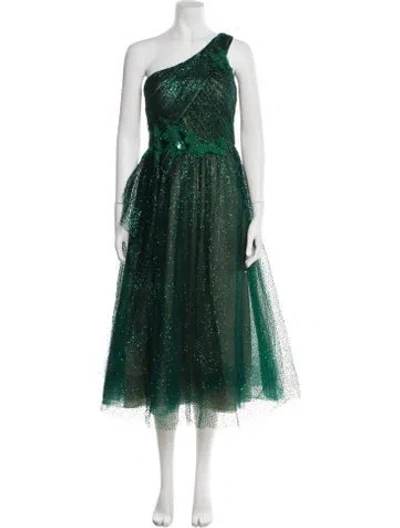Pre-owned Marchesa Notte One-shoulder Long Dress In Green