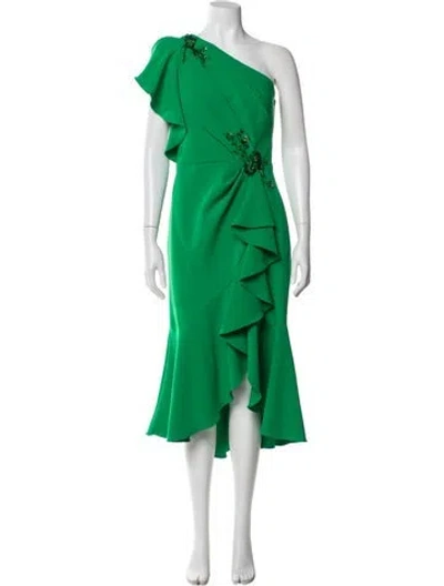 Pre-owned Marchesa Notte One-shoulder Long Dress In Green