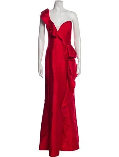 Pre-owned Marchesa Notte One-shoulder Long Dress In Red