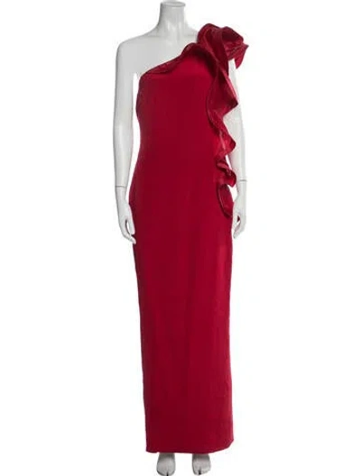 Pre-owned Marchesa Notte One-shoulder Long Dress In Red