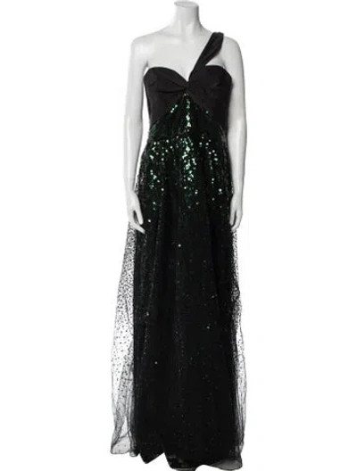 Pre-owned Marchesa Notte One-shoulder Long Dress W/ Tags In Black