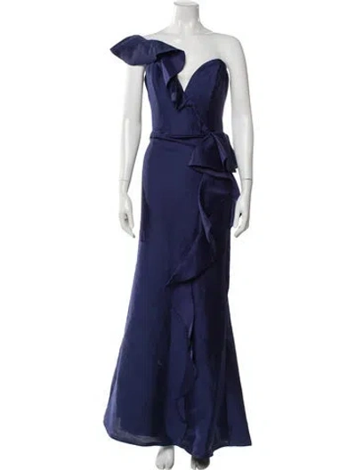 Pre-owned Marchesa Notte One-shoulder Long Dress W/ Tags In Blue