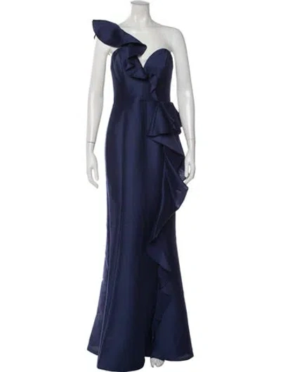 Pre-owned Marchesa Notte One-shoulder Long Dress W/ Tags In Blue