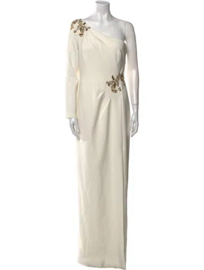 Pre-owned Marchesa Notte One-shoulder Long Dress In White