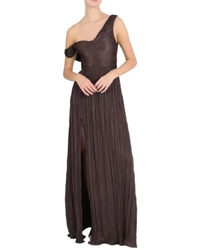 Marchesa Notte One-shoulder Pleated Satin Gown In Brown