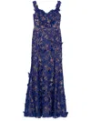 Marchesa Notte Off-the-shoulder Guipure Lace Gown In Blue