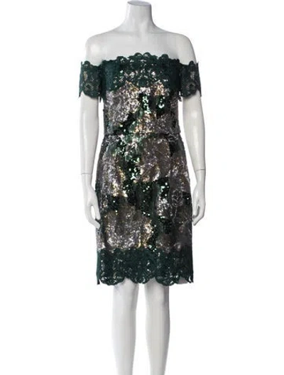 Pre-owned Marchesa Notte Patterned Knee-length Dress In Green