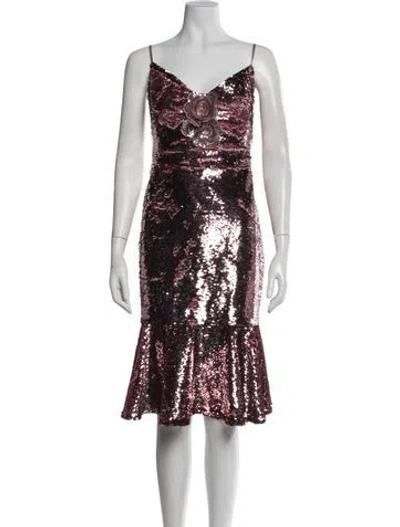 Pre-owned Marchesa Notte Patterned Knee-length Dress In Pink