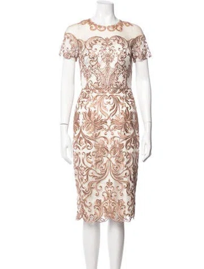 Pre-owned Marchesa Notte Patterned Knee-length Dress In White