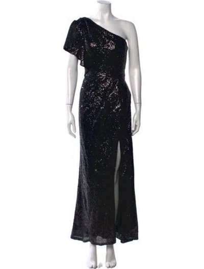 Pre-owned Marchesa Notte Patterned Long Dress In Black
