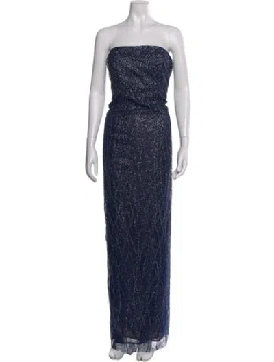 Pre-owned Marchesa Notte Patterned Long Dress In Blue