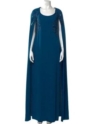Pre-owned Marchesa Notte Patterned Long Dress In Blue