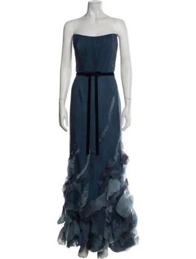Pre-owned Marchesa Notte Patterned Long Dress In Blue