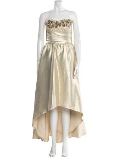 Pre-owned Marchesa Notte Patterned Long Dress In Gold