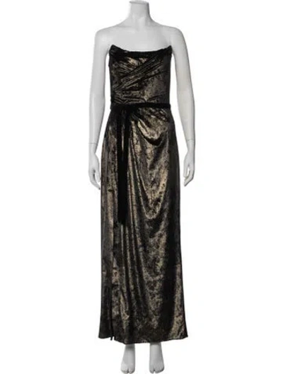 Pre-owned Marchesa Notte Patterned Long Dress In Green/metallic