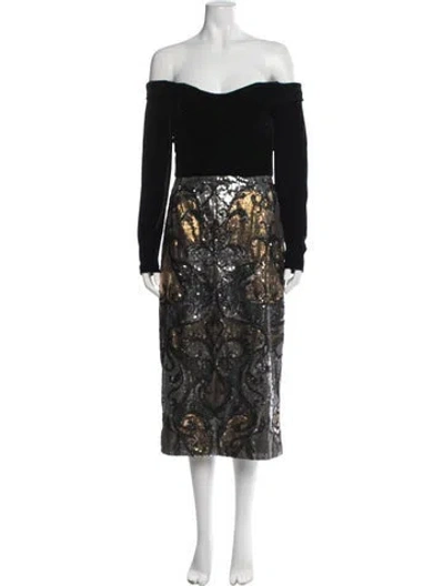 Pre-owned Marchesa Notte Patterned Long Dress In Multi