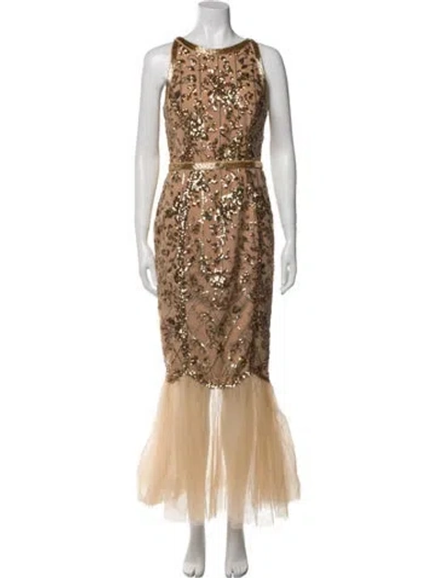 Pre-owned Marchesa Notte Patterned Long Dress In Neutral