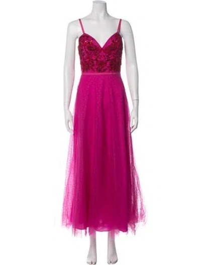 Pre-owned Marchesa Notte Patterned Long Dress In Pink