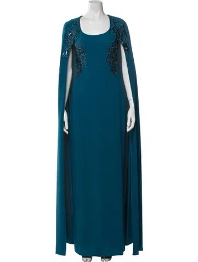 Pre-owned Marchesa Notte Patterned Long Dress W/ Tags In Blue