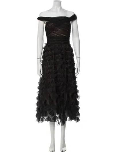Pre-owned Marchesa Notte Patterned Midi Length Dress In Black