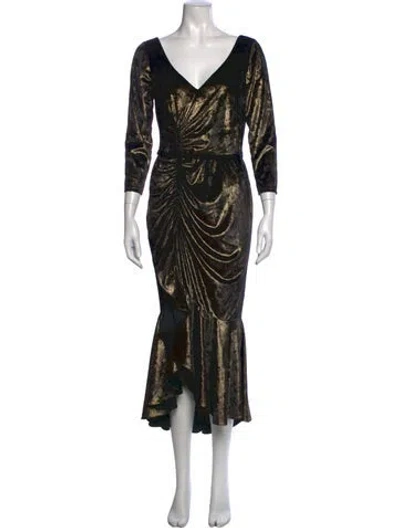 Pre-owned Marchesa Notte Patterned Midi Length Dress In Black/metallic