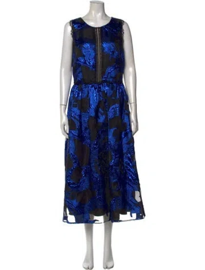 Pre-owned Marchesa Notte Patterned Midi Length Dress In Blue