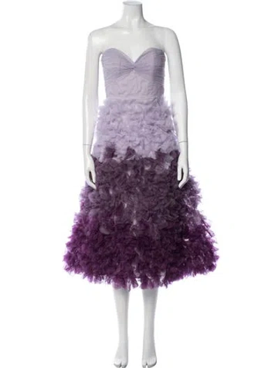 Pre-owned Marchesa Notte Patterned Midi Length Dress In Purple
