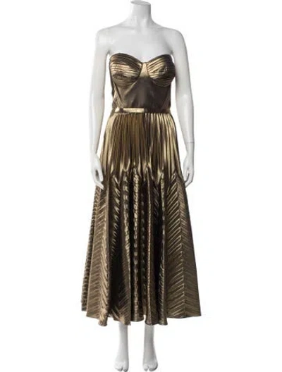 Pre-owned Marchesa Notte Patterned Midi Length Dress W/ Tags In Gold